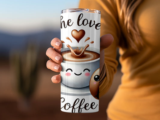 She Loves Coffee Cute Smiley Face Travel Tumbler