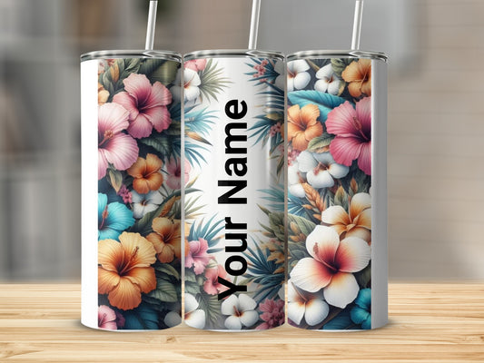 Personalized Tropical Floral Design Tumbler Custom