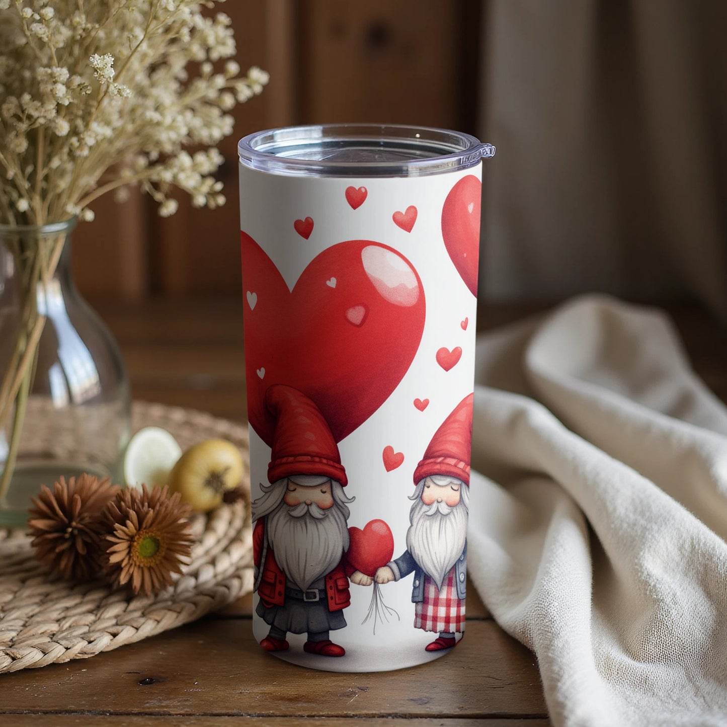 Gnome Couple with Hearts Tall Tumbler Gift Flask