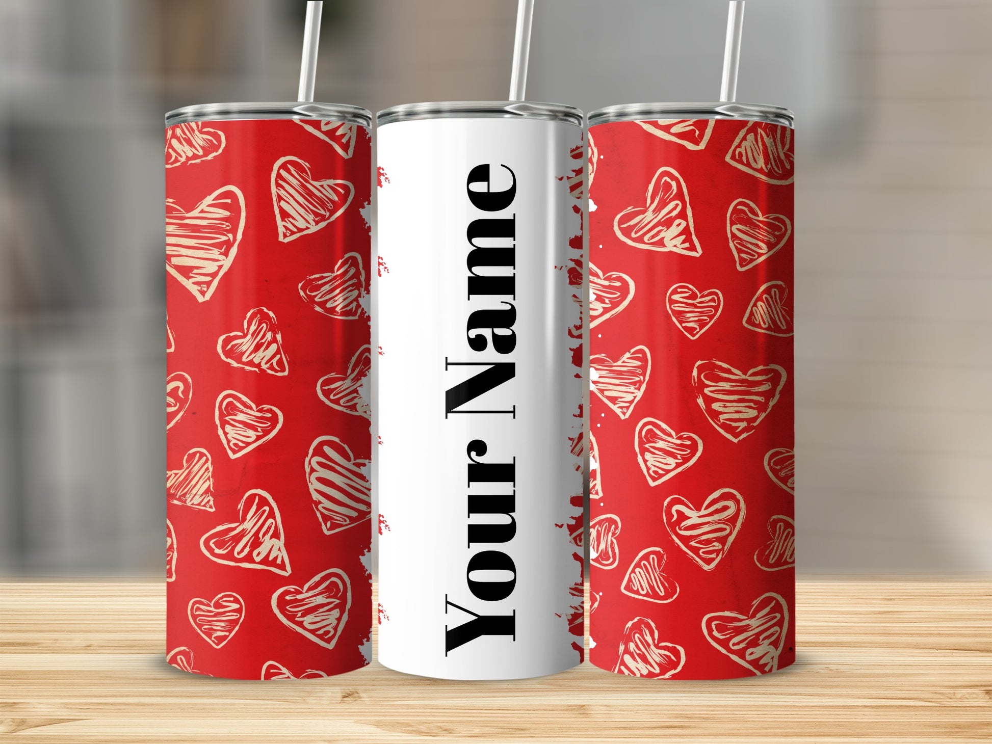 Customizable Heart Design Tumbler with Name Personalization