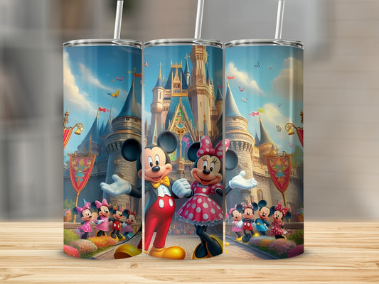 Colorful Mickey and Minnie Castle Design Tumbler