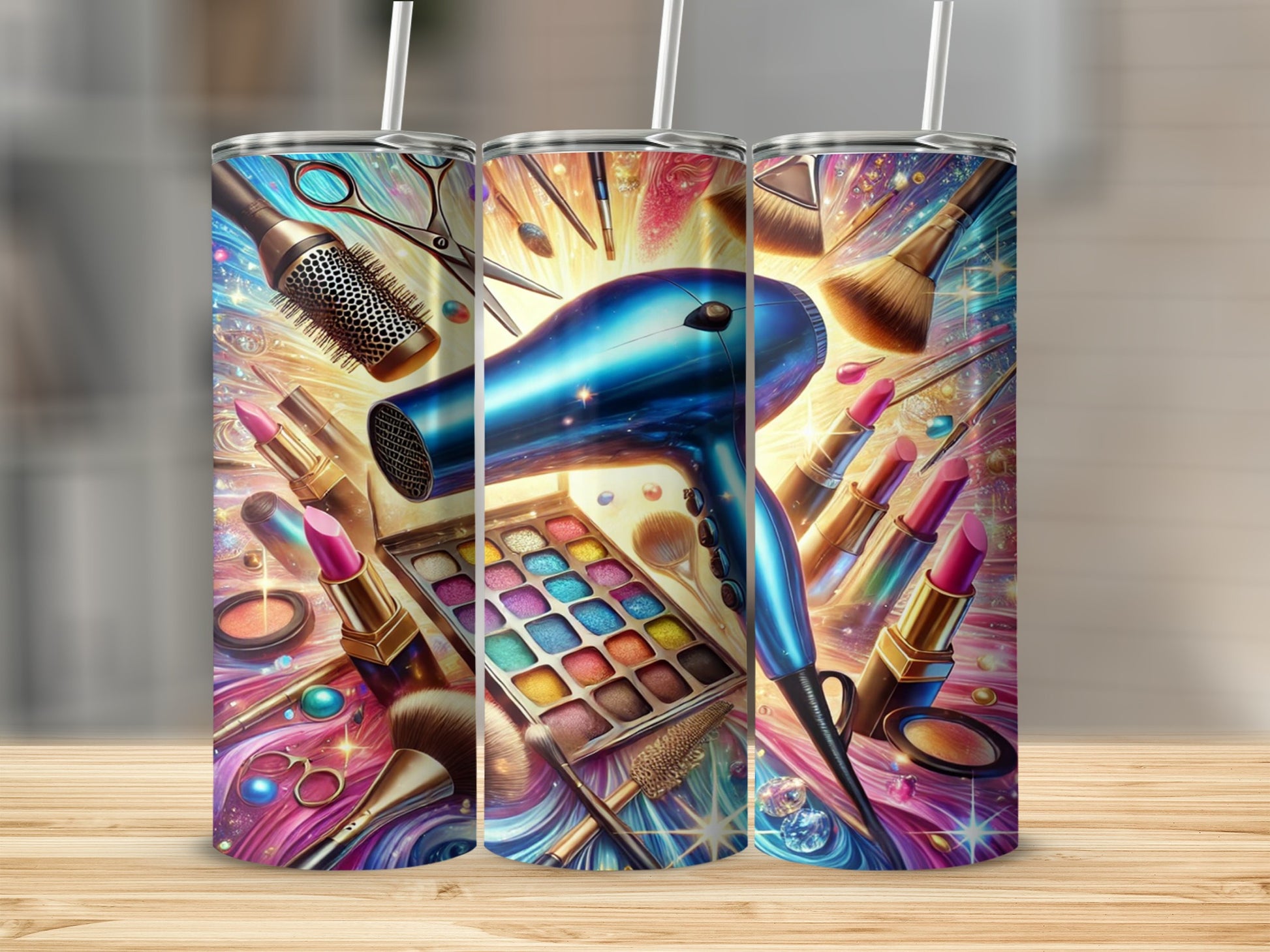 Vibrant Makeup and Hairstyling Art Tumbler Product