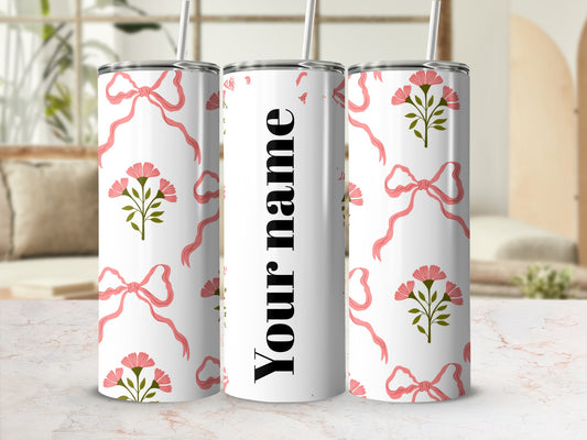Personalized Flower and Bow Design Tumbler 20oz