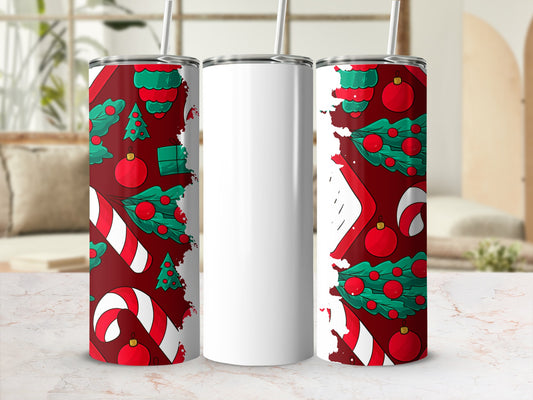 Festive Candy Cane On Holiday Tumbler Christmas Gift Item