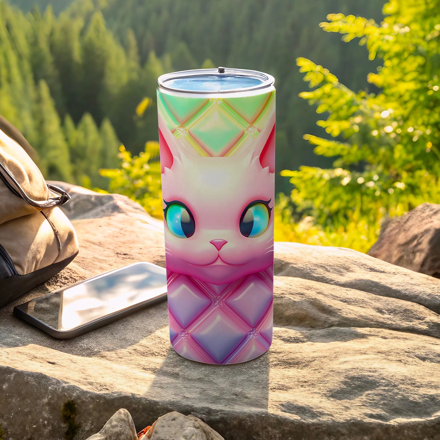 Pink Cat Face Quilted Design Big Eyes Tumbler product type