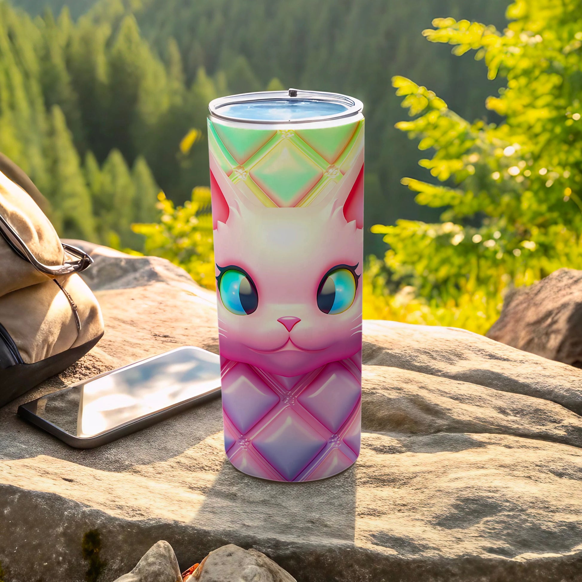 Pink Cat Face Quilted Design Big Eyes Tumbler product type