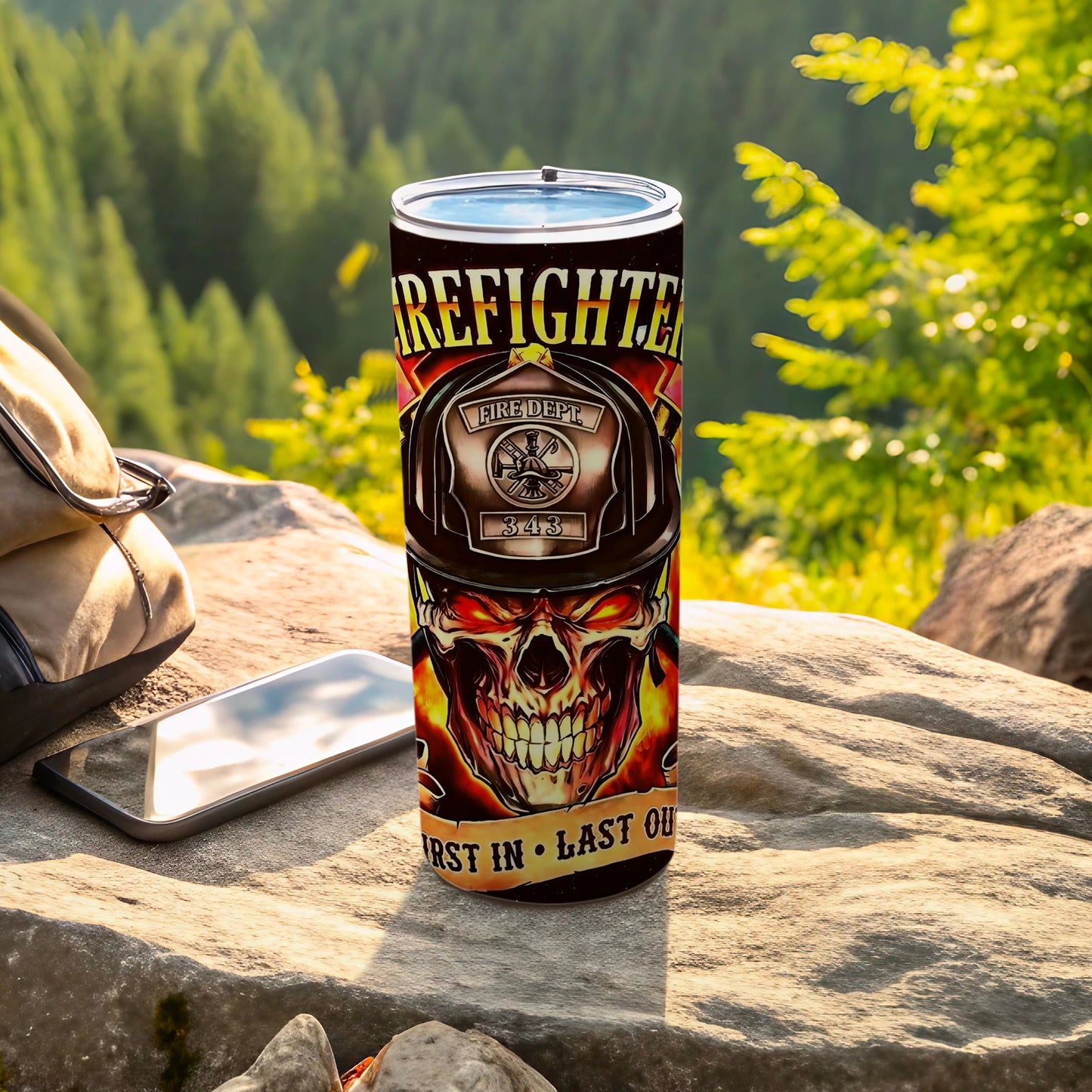 Firefighter Skull First In Last Out Insulated Tumbler