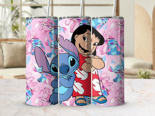 Cartoon Characters Pink and Blue Design Tumbler