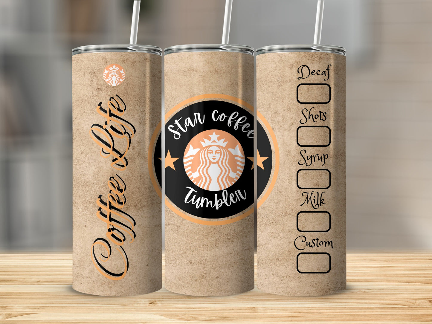 Coffee Life Star Coffee Tumbler with Straw Customizable