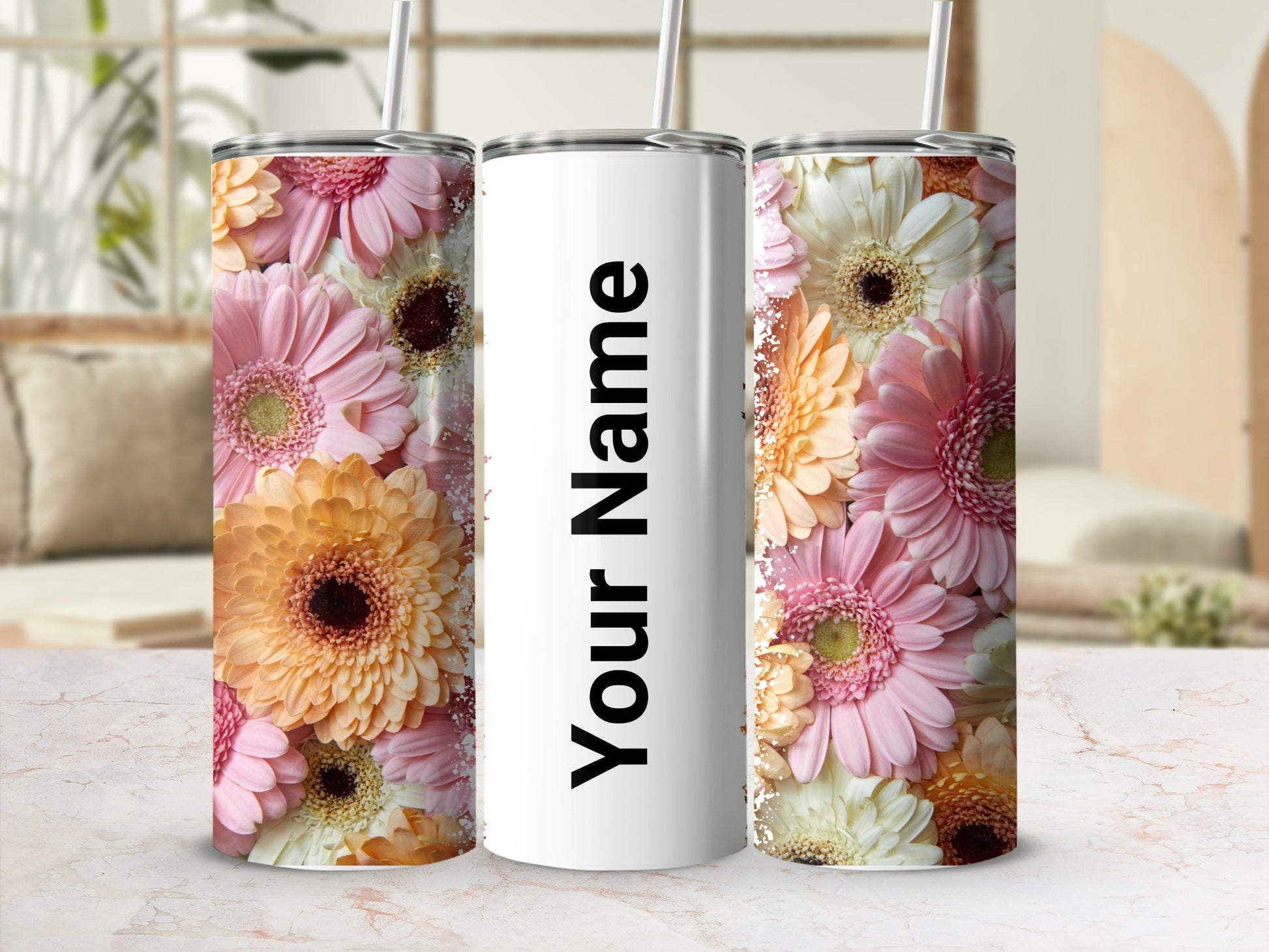 Personalized Floral Design Insulated Tumbler Cup