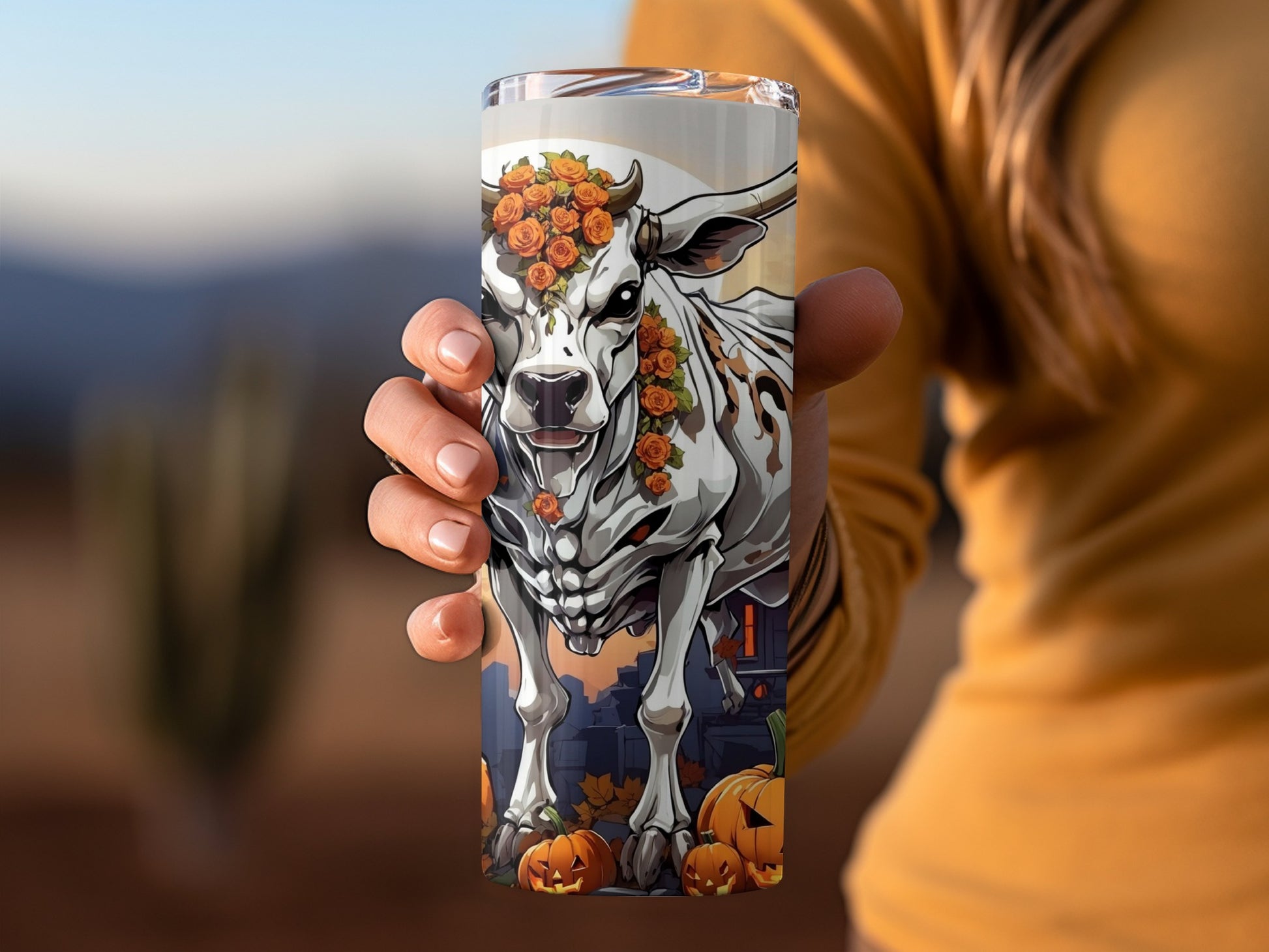 Halloween Skull Decorated Cow Print Tumbler Cup