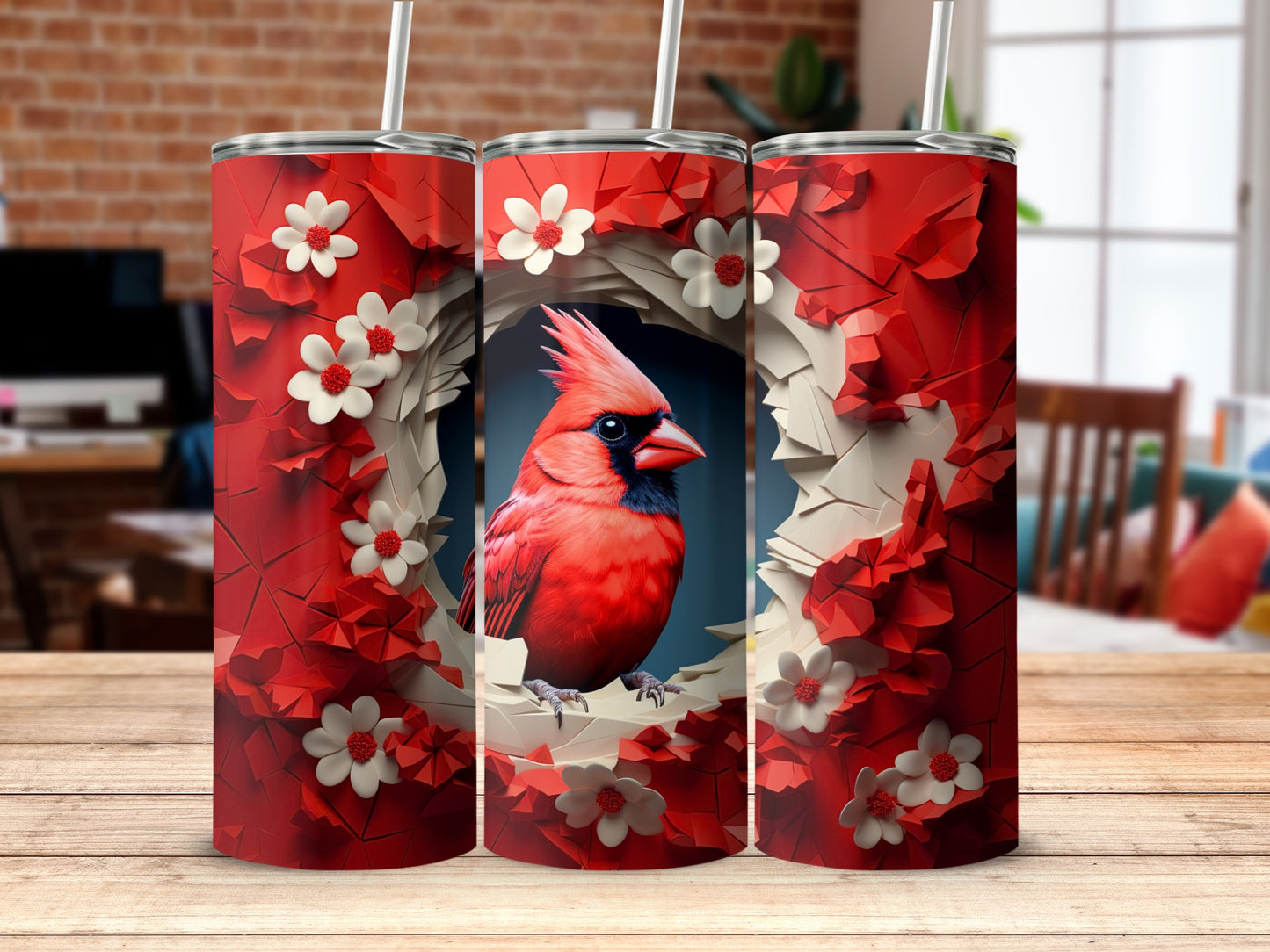 Vibrant Red Cardinal Flower Geometric Art Tumbler product type