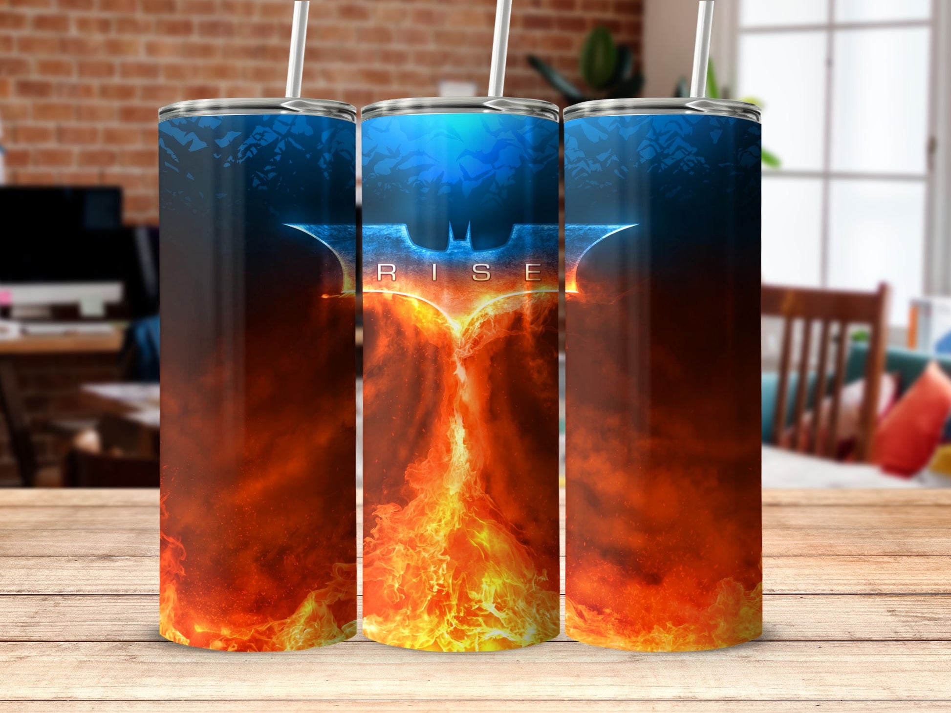 Batman RISE symbol fiery custom tumbler product type