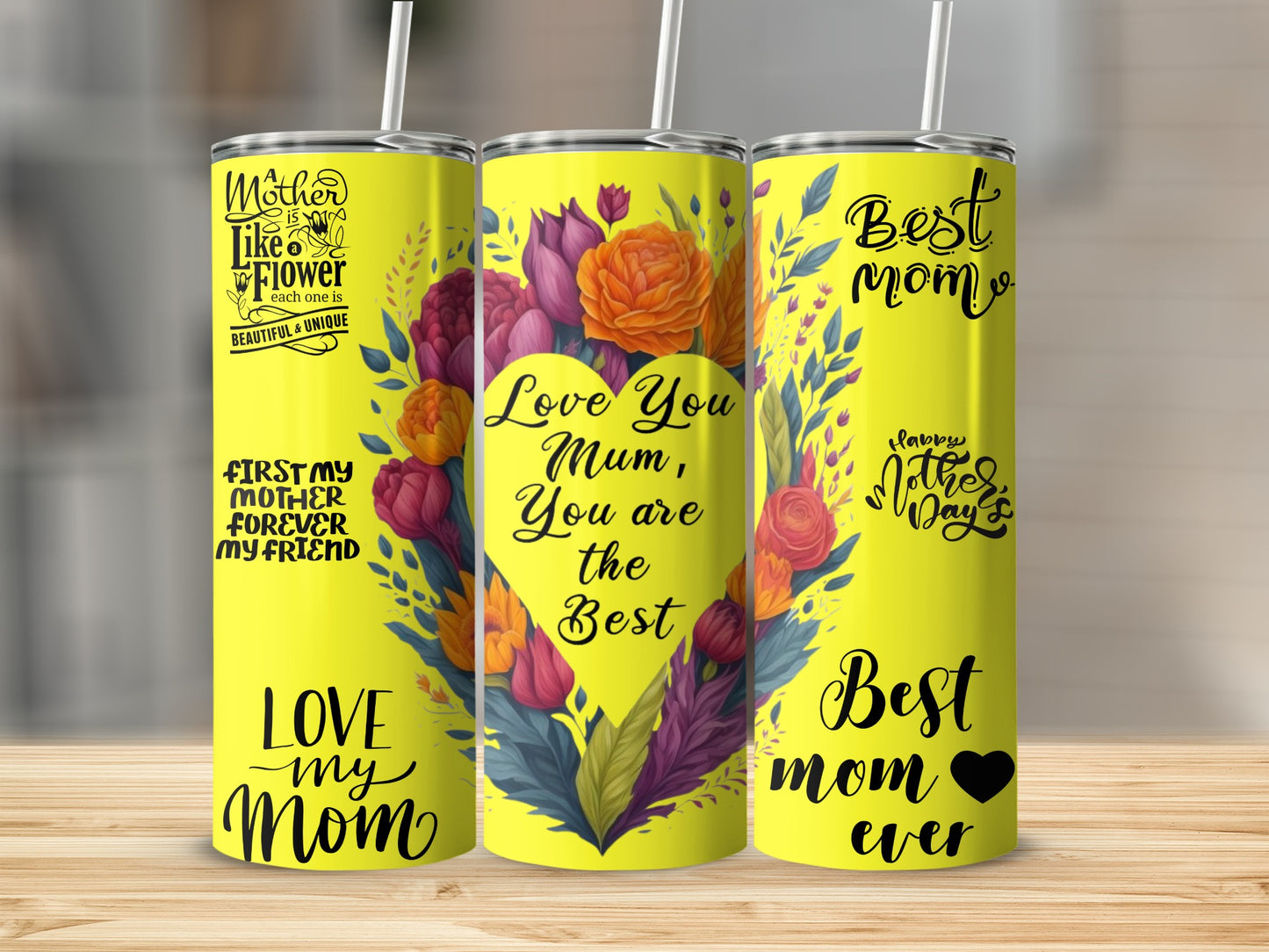 Love You Mum You Are The Best Flower Design Tumbler