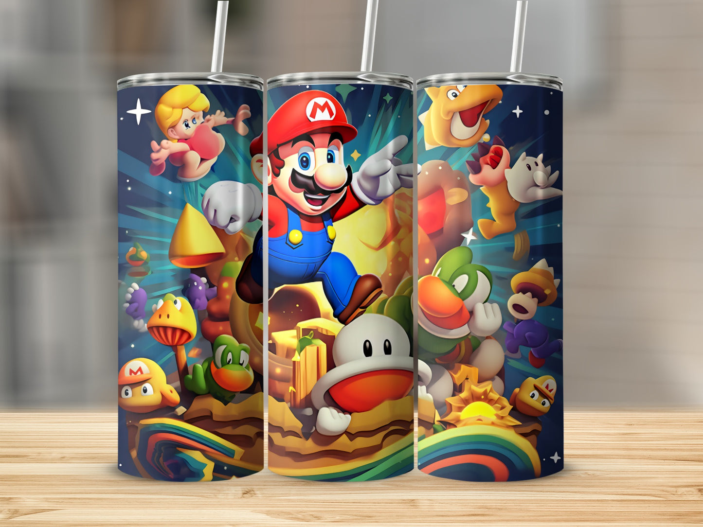 Colorful Super Mario Characters Themed Tumbler Design