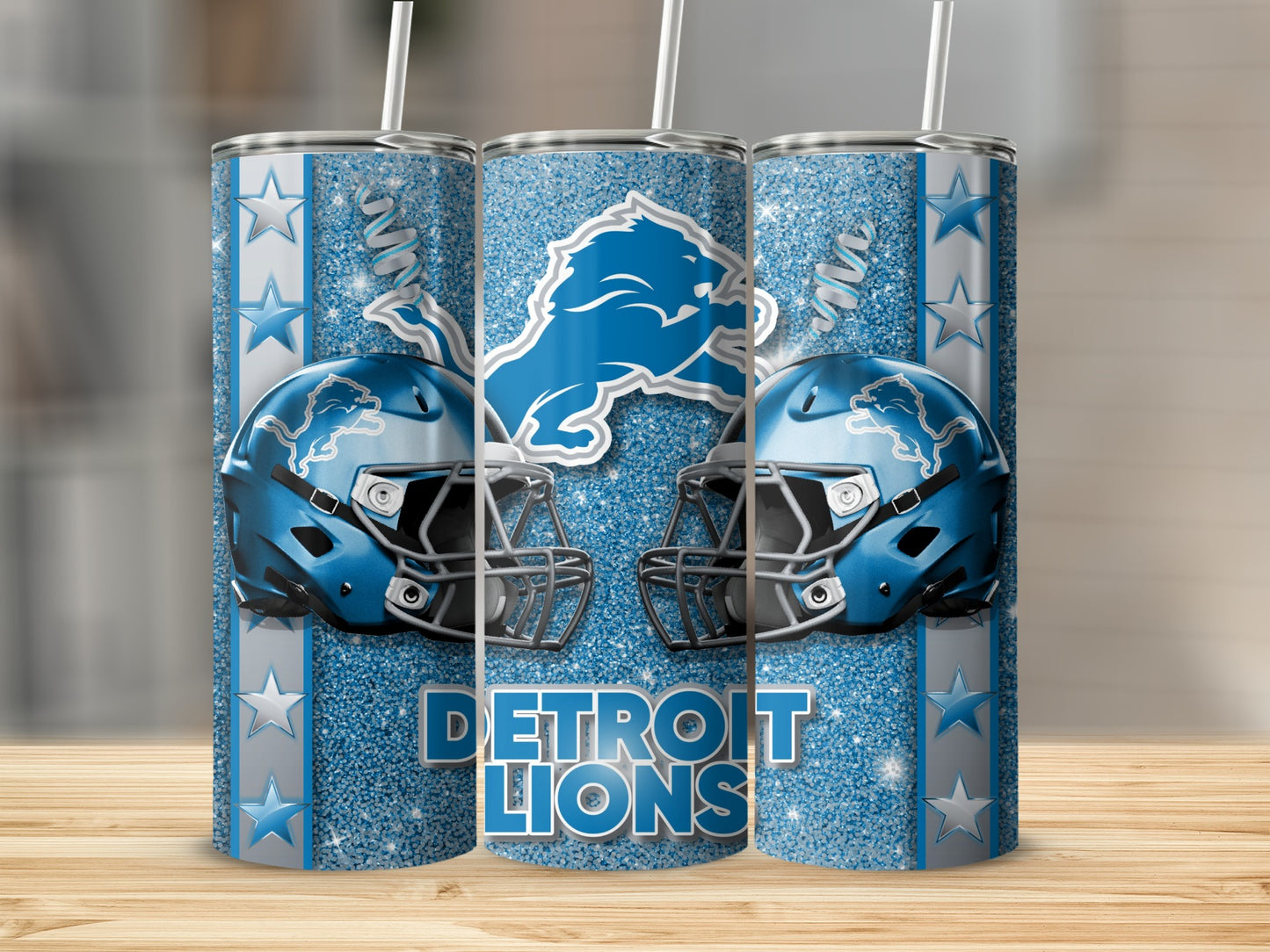 Detroit Lions Helmets and Logo Design Sparkle Background Tumblers