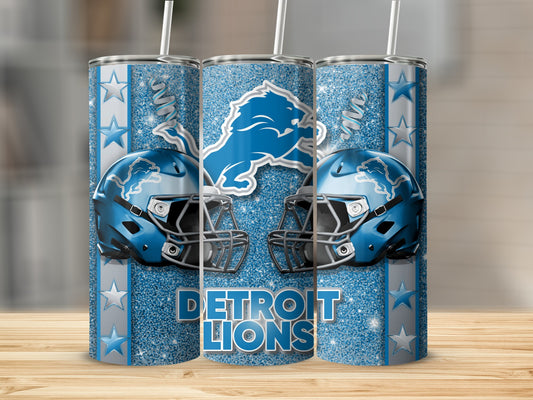 Detroit Lions Helmets and Logo Design Sparkle Background Tumblers