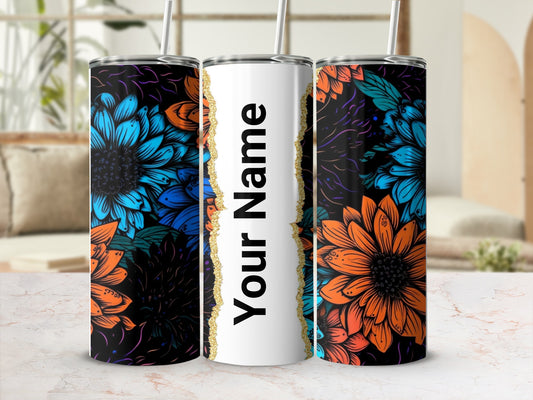 Personalized Floral Design Tumbler with Name Customization