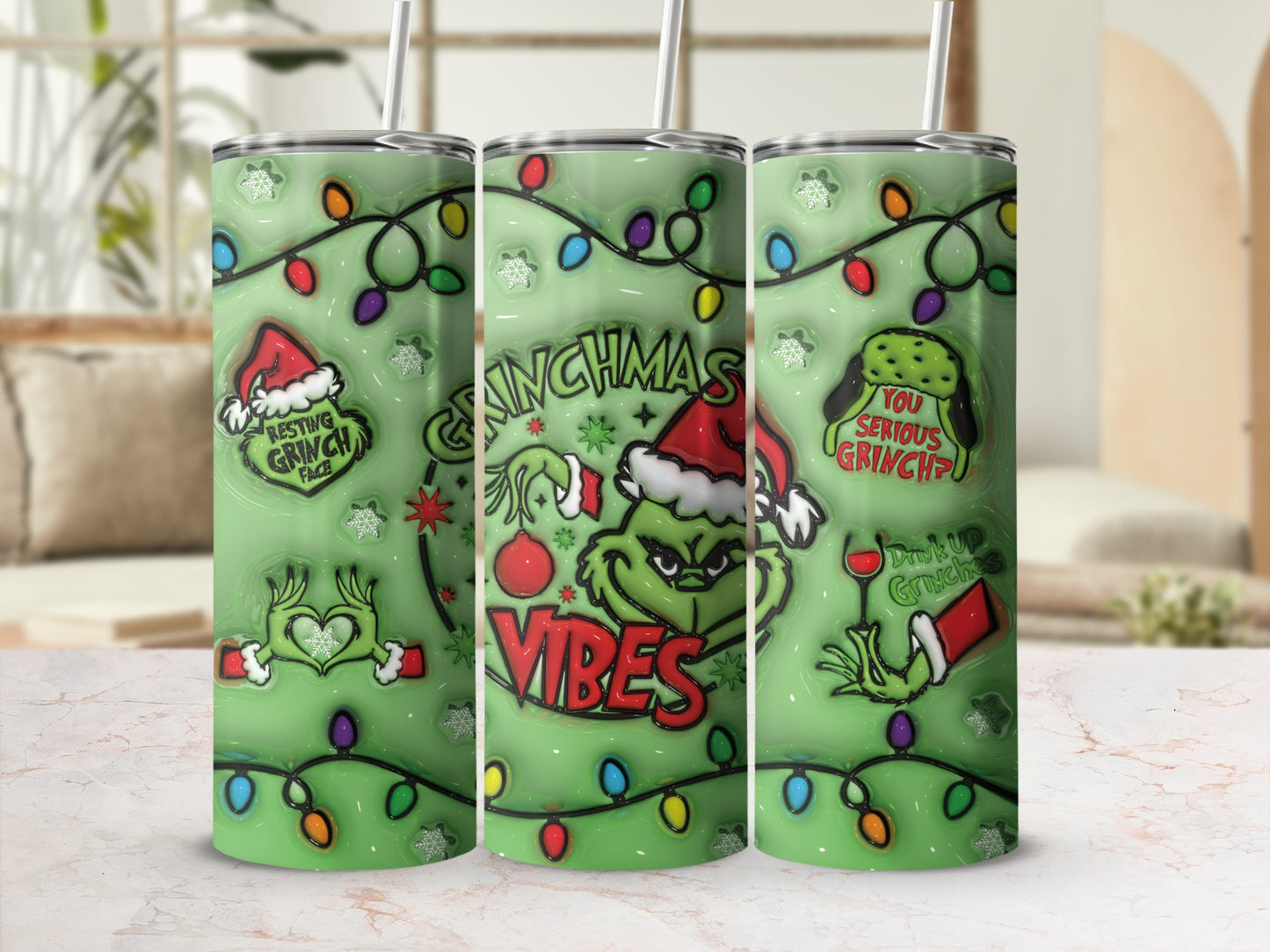 Funny Grinchmas Holiday Tumbler with Lights and Quotes