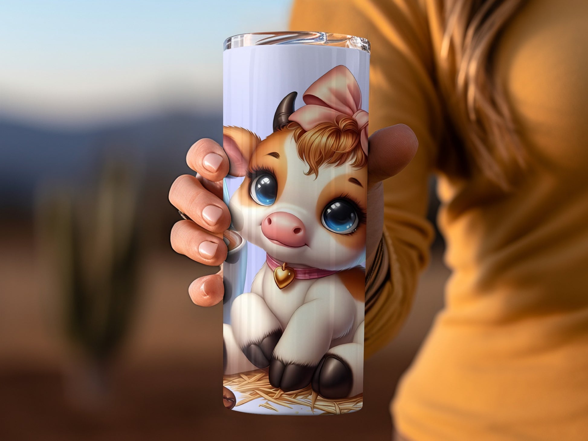 Cute Baby Cow with Heart Pendant Tumbler Cup