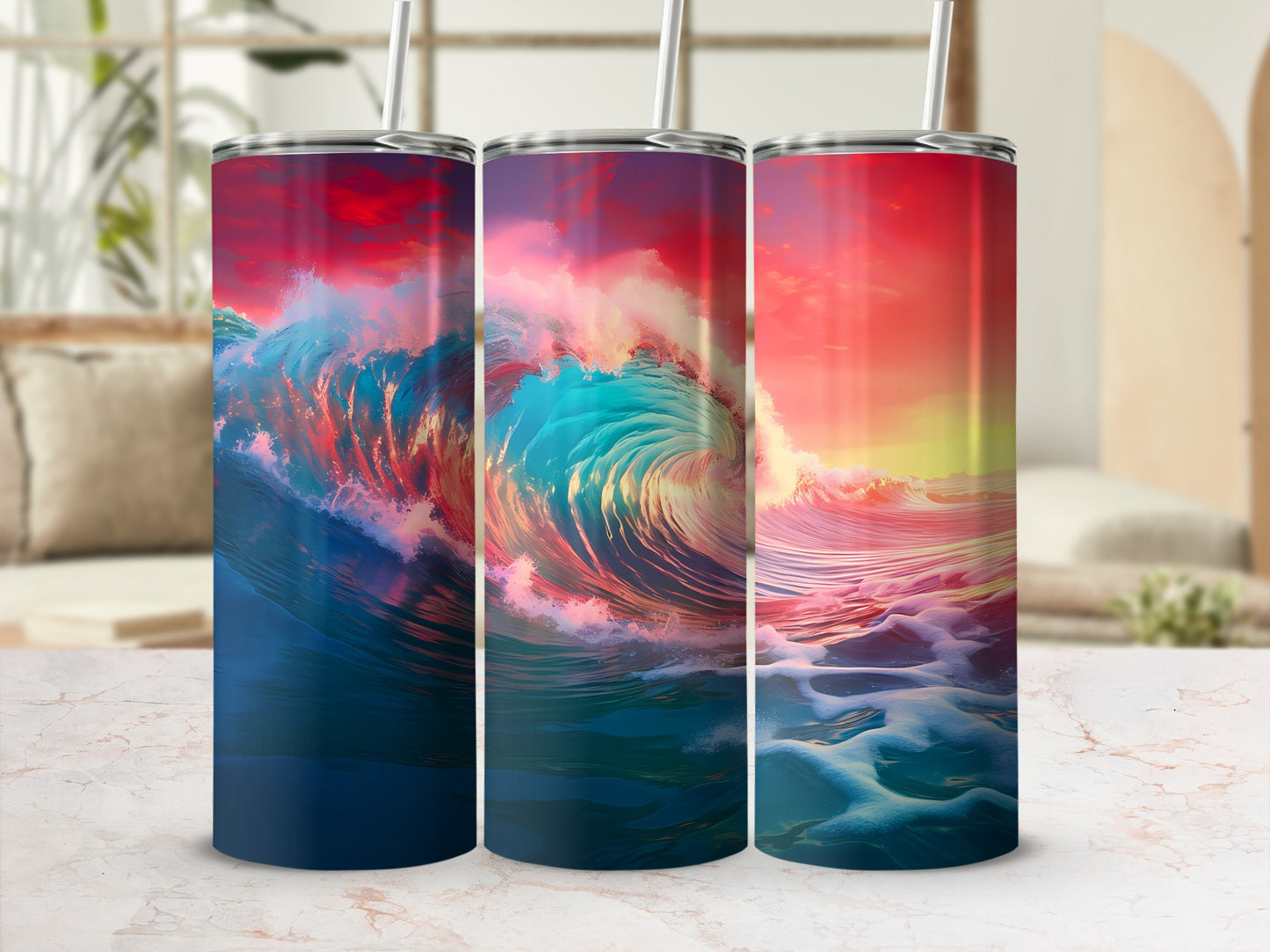 Vibrant Ocean Wave Sunset Sky Abstract Artistic product type