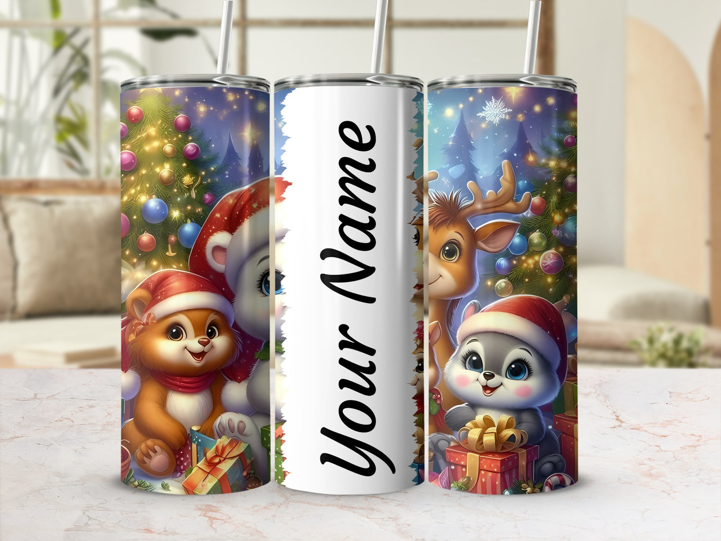 Personalized Christmas Animals Tumbler for Holiday Cheer