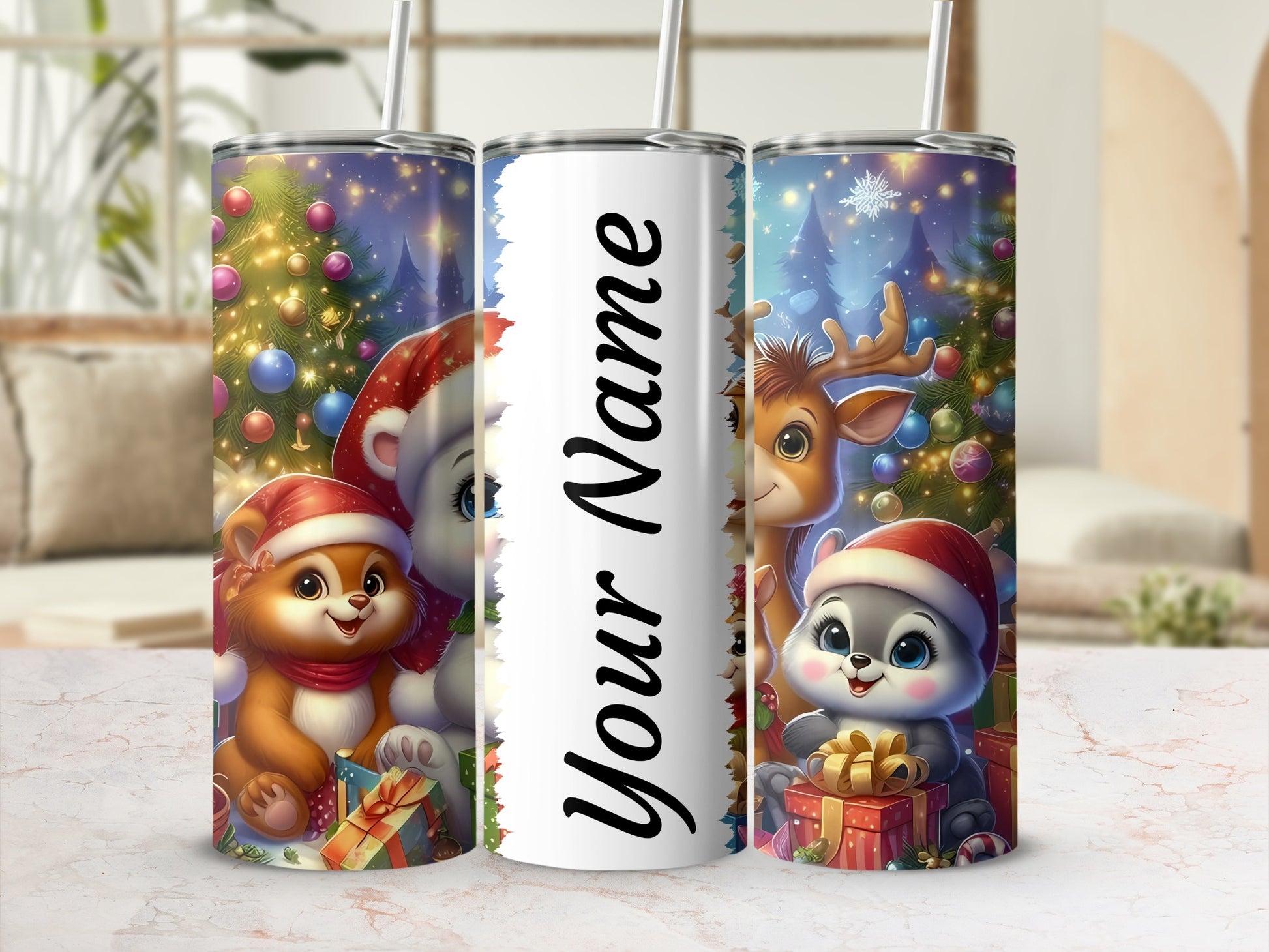 Personalized Christmas Animals Tumbler for Holiday Cheer