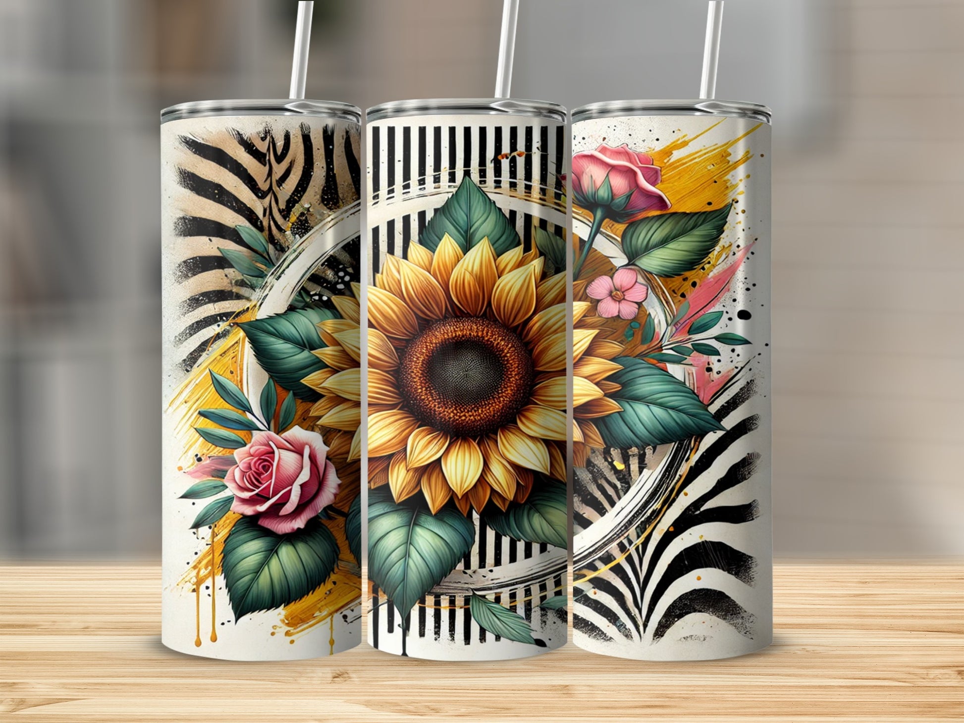 Vibrant Sunflower and Roses Art Tumbler