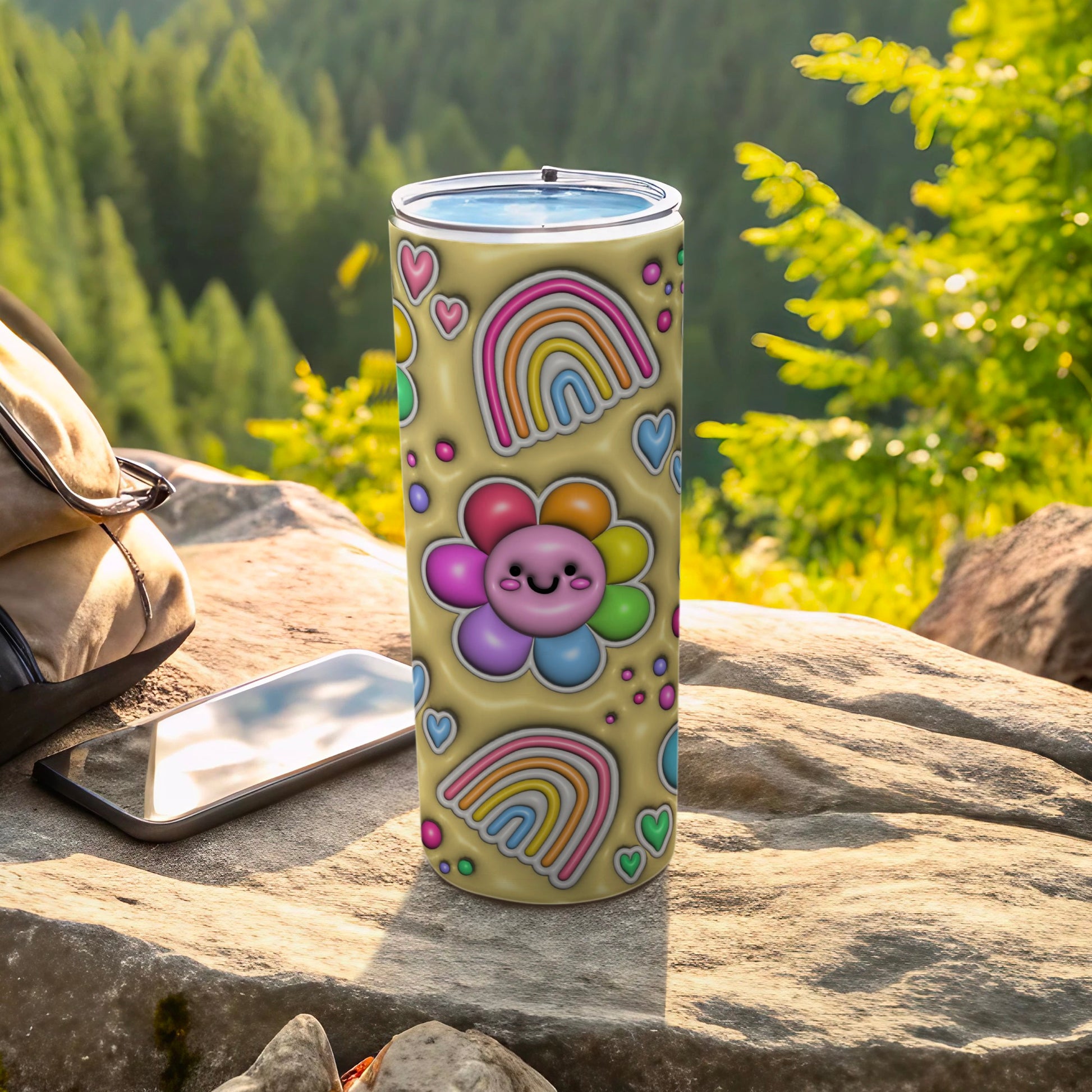 Happy Flower Rainbow Hearts Colorful Tumbler product type