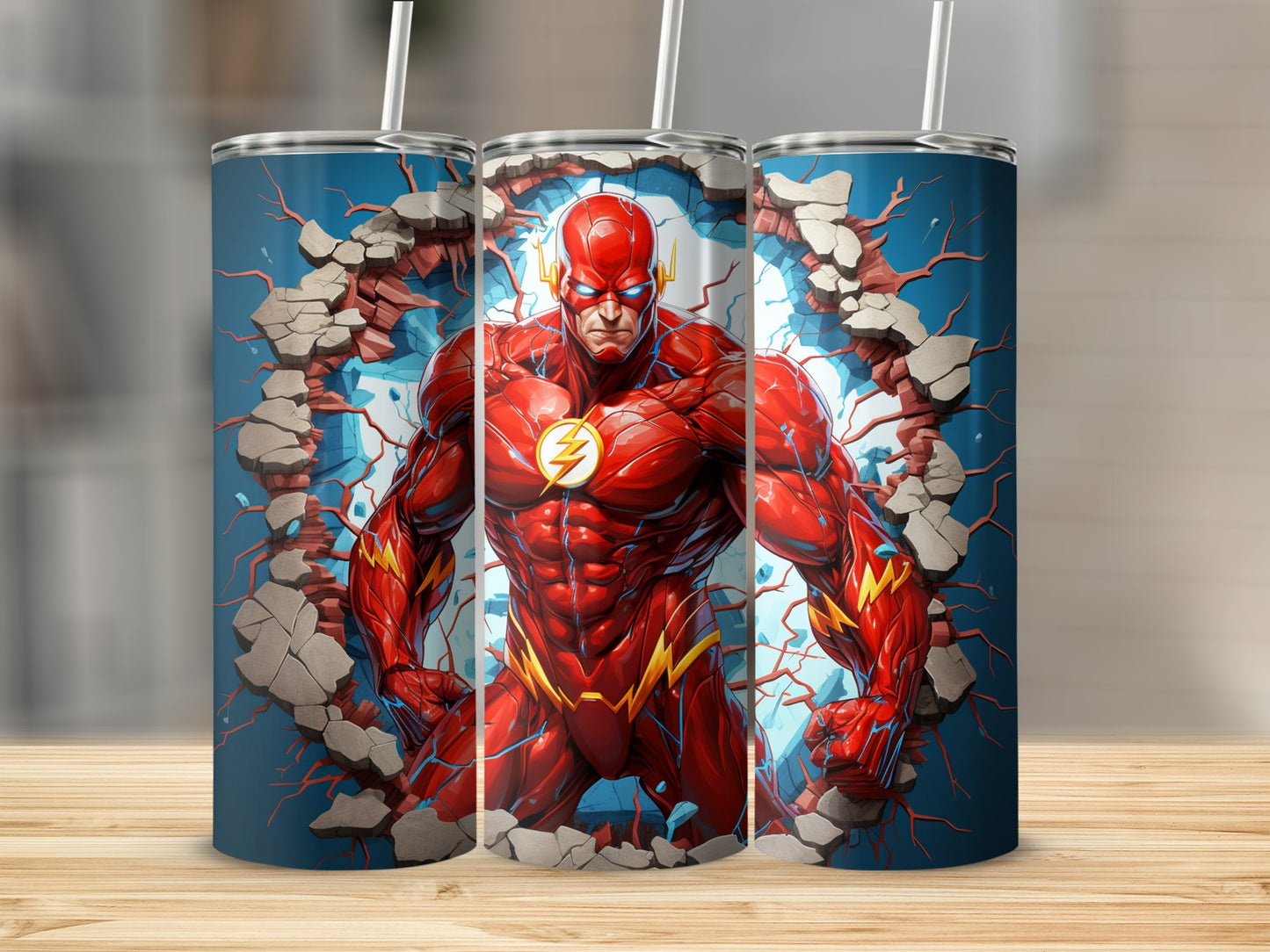 Flash superhero breaking through artwork tumbler