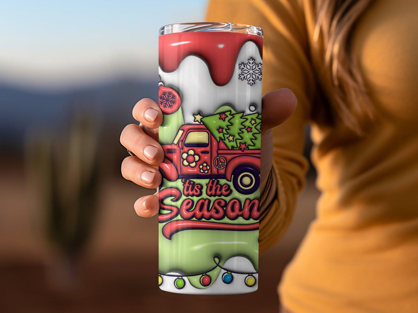 Festive Tis the Season Red Truck Christmas Tumbler