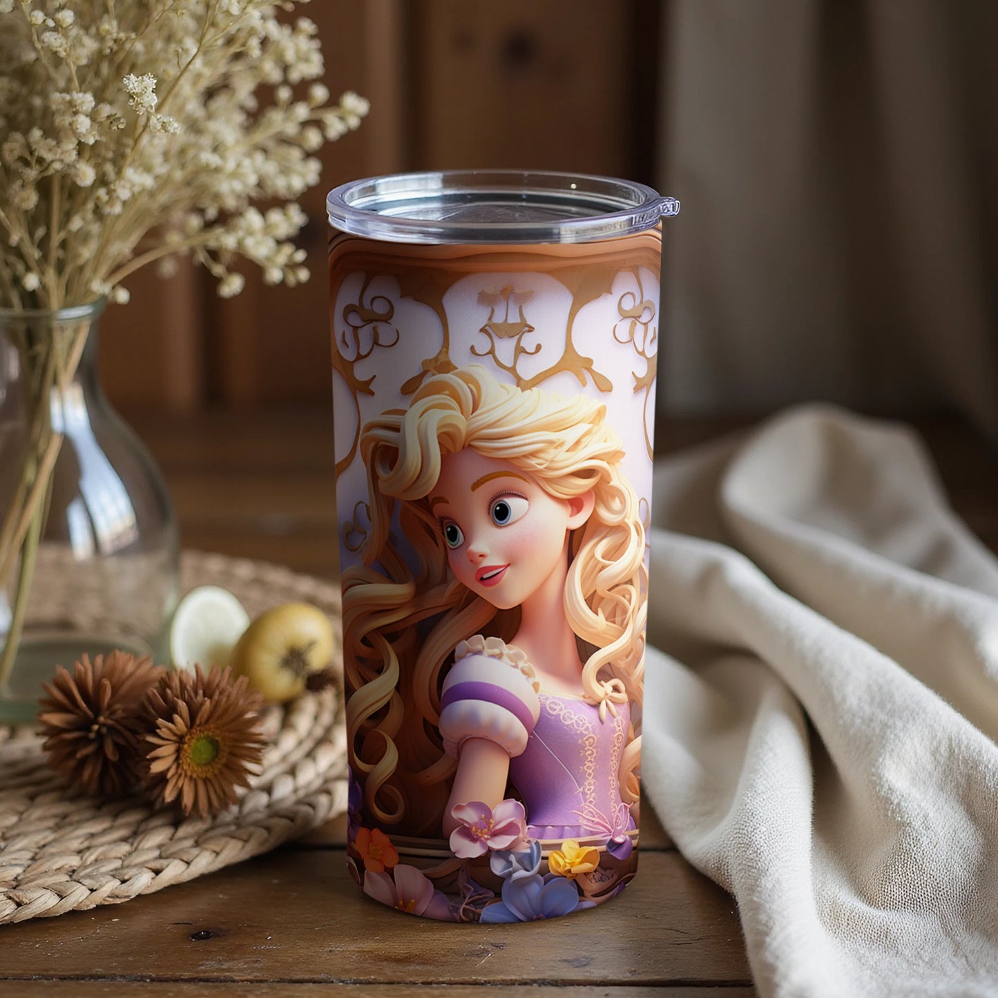 Charming Princess Artwork Floral Theme Tumbler