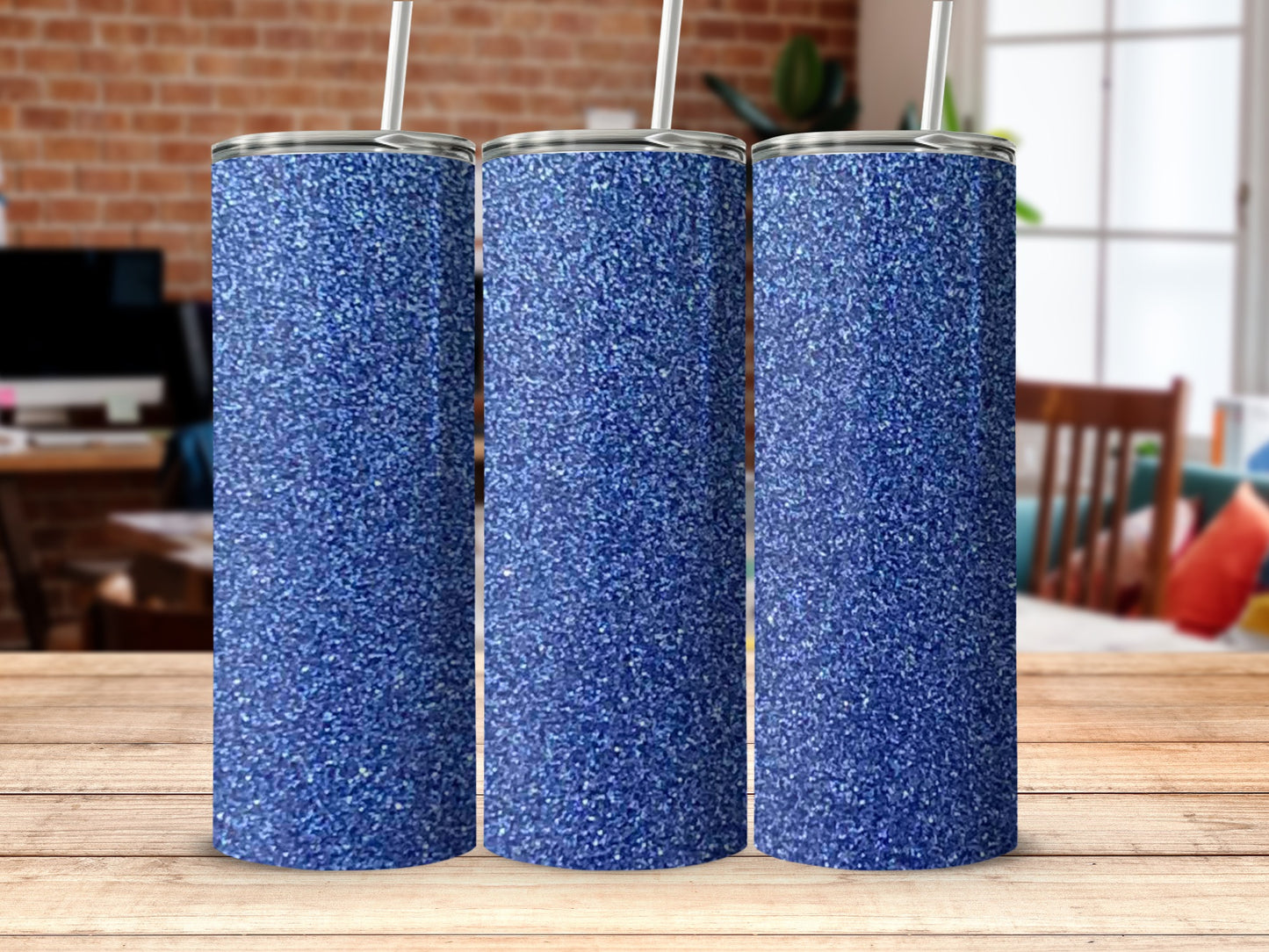 Blue Sparkle Tumbler with Stainless Steel Straw