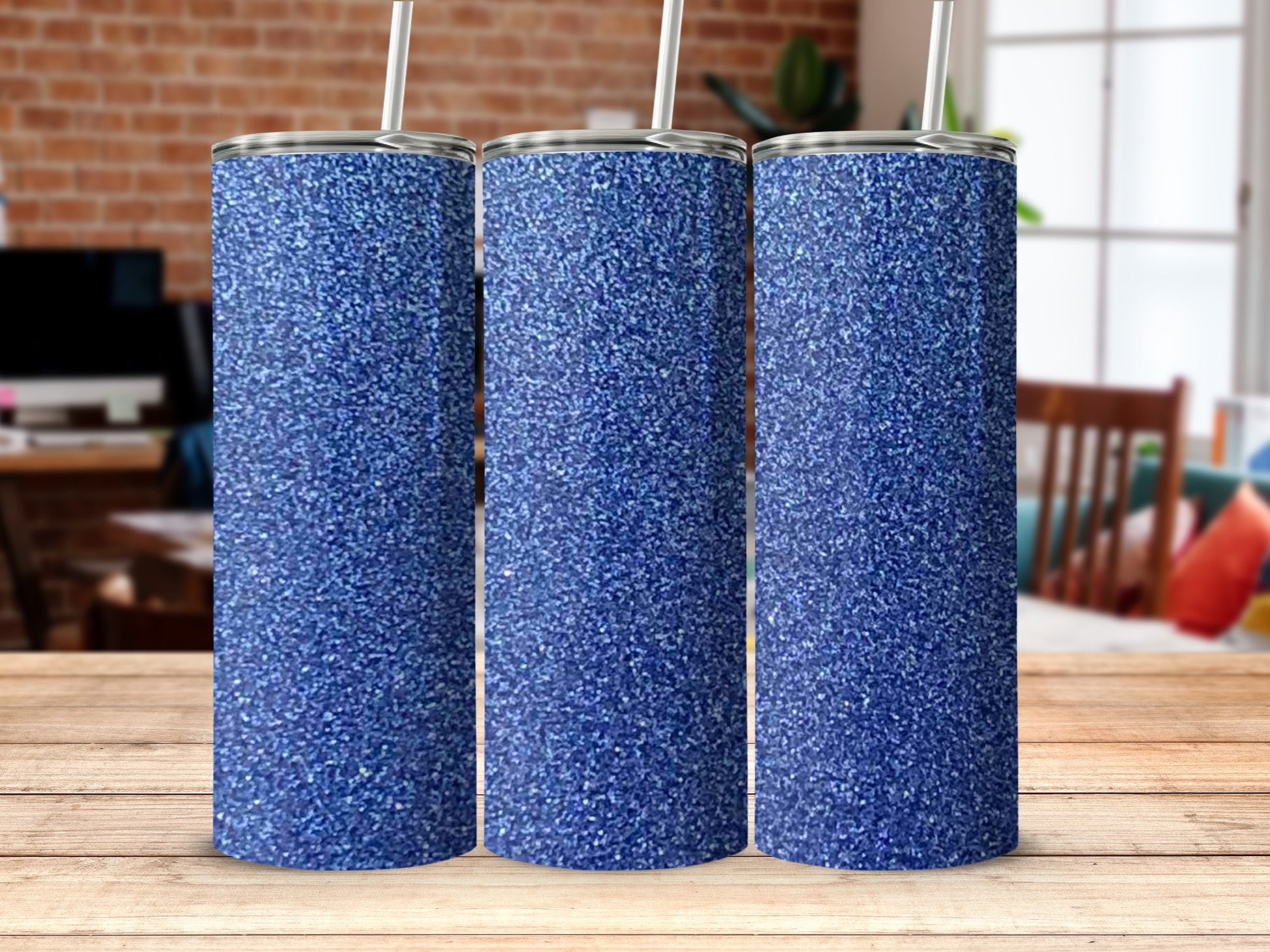 Blue Sparkle Tumbler with Stainless Steel Straw