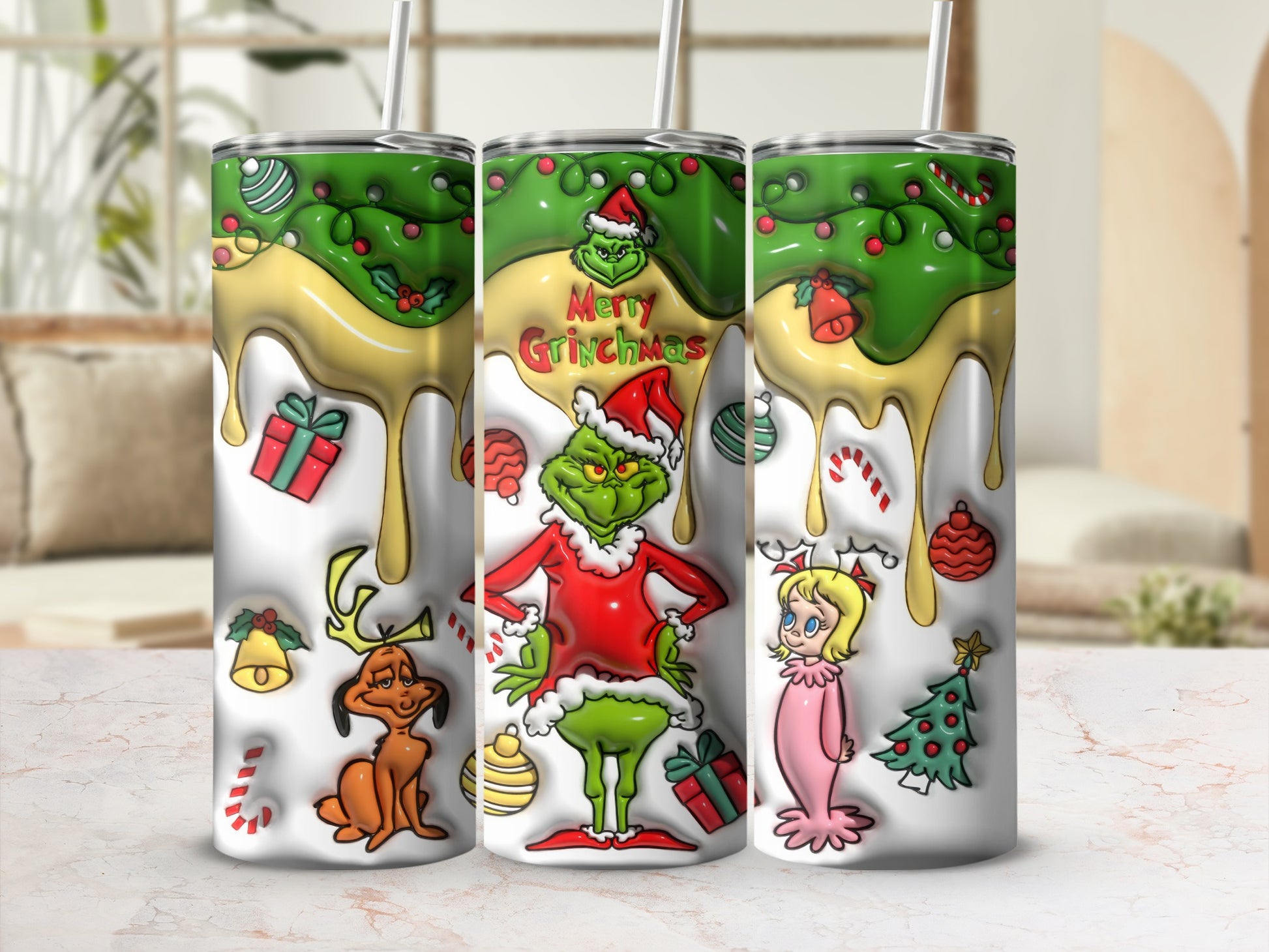 Merry Grinchmas Holiday Drinkware Tumblers Set