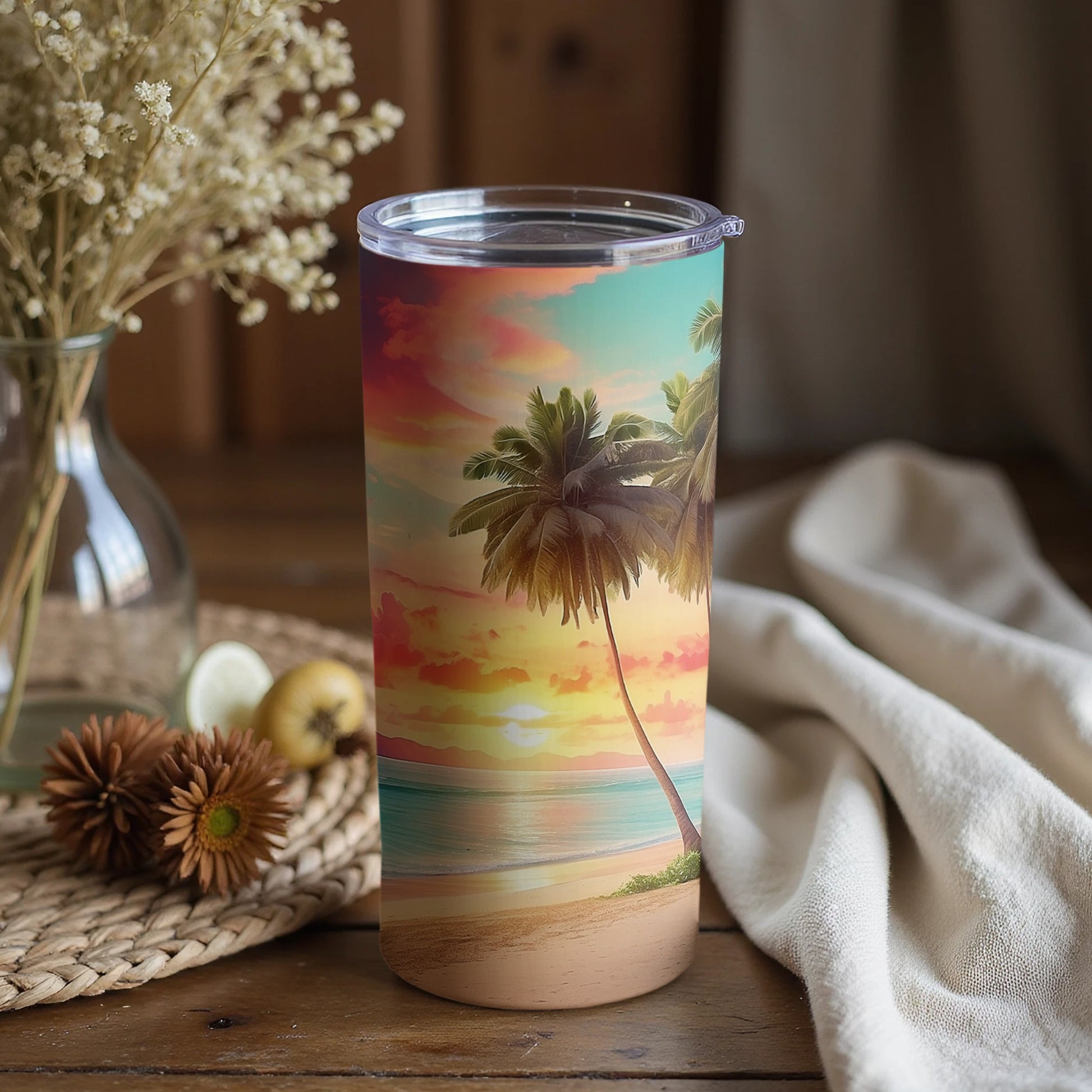 Stunning Tropical Sunset Print Tumbler for Beach Lovers