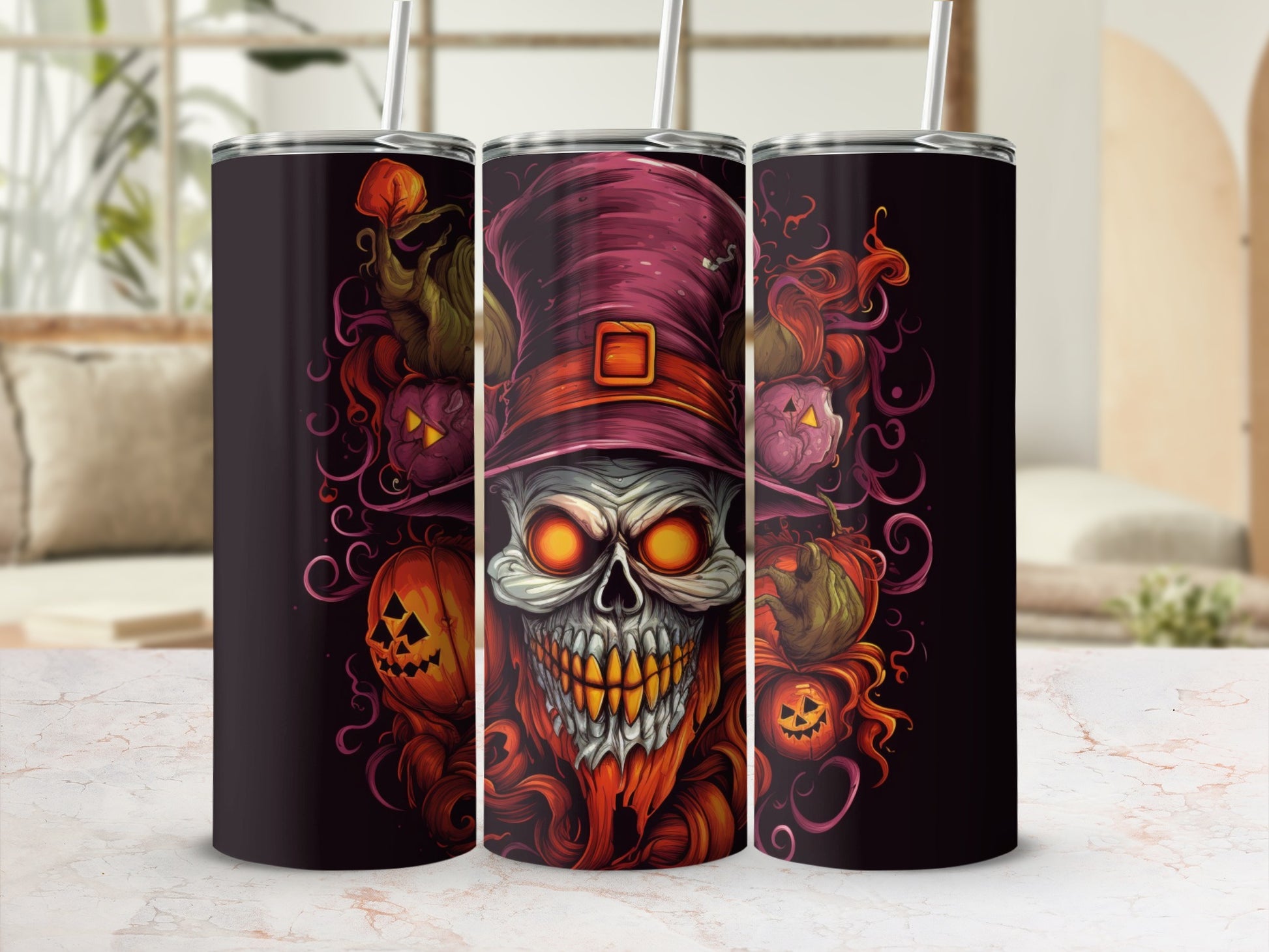 Scary Skull with Pumpkin Halloween Tumbler Cup