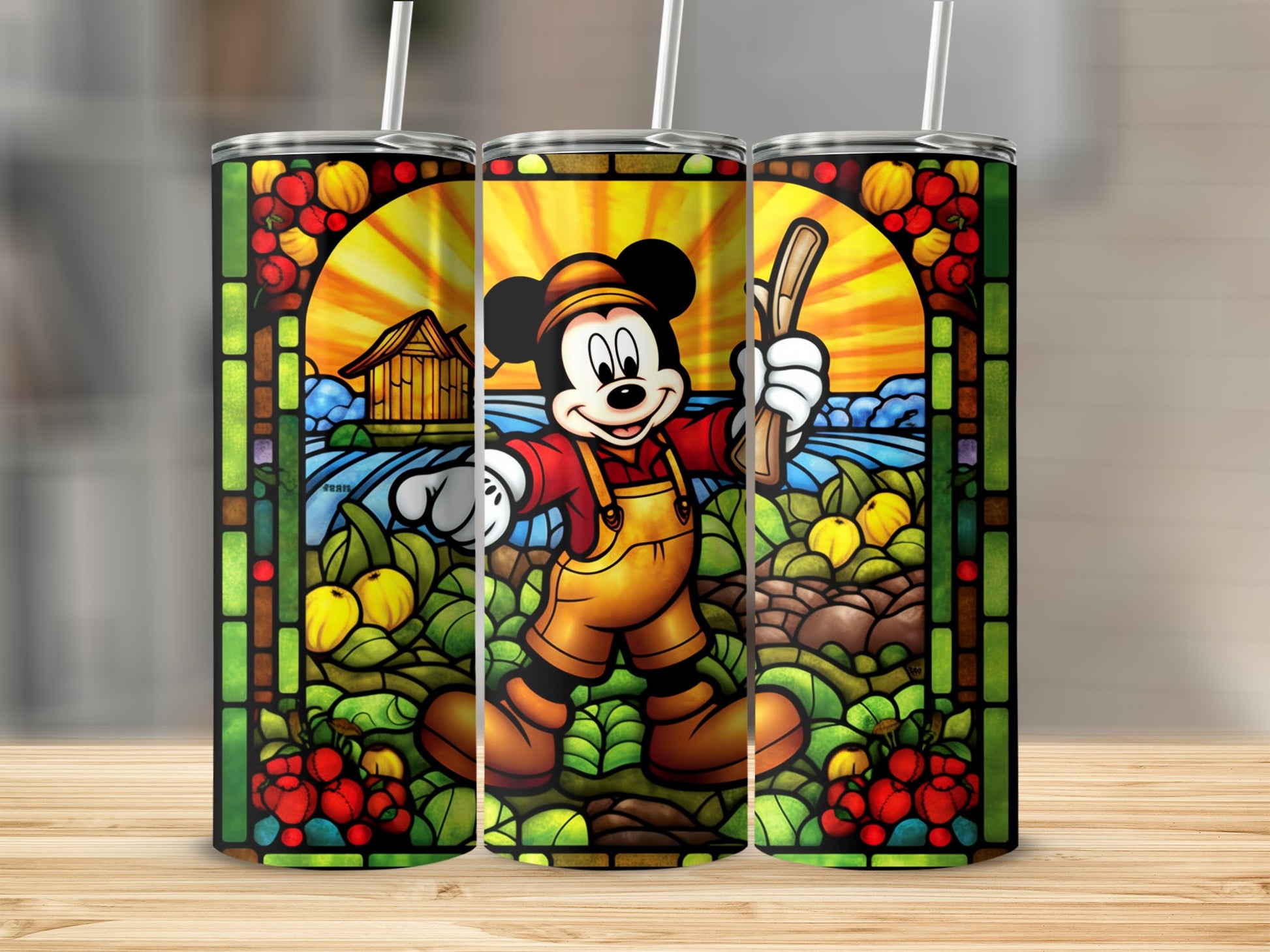 Vibrant Mickey Mouse Countryside Art Tumbler Cups