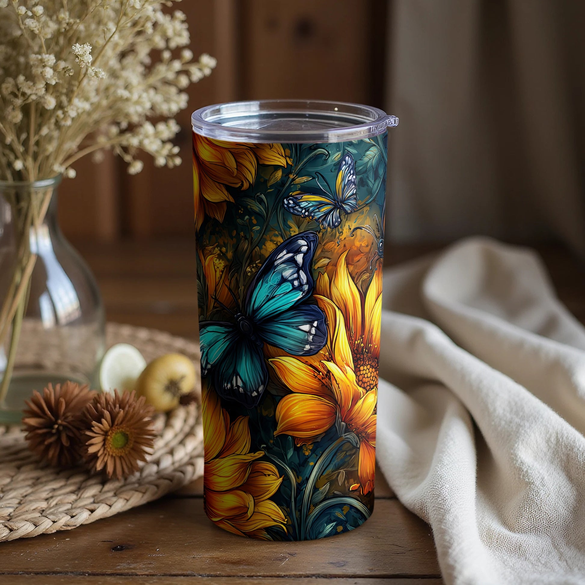 Beautiful Butterfly Themed Floral Design Tumbler