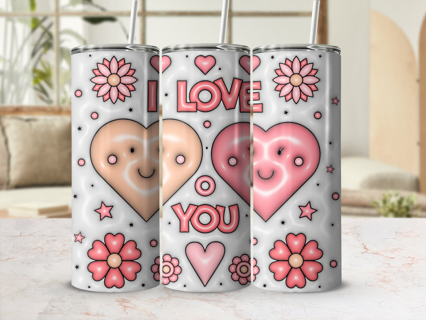 Pink Smiley Hearts Love You Tumbler for Valentine