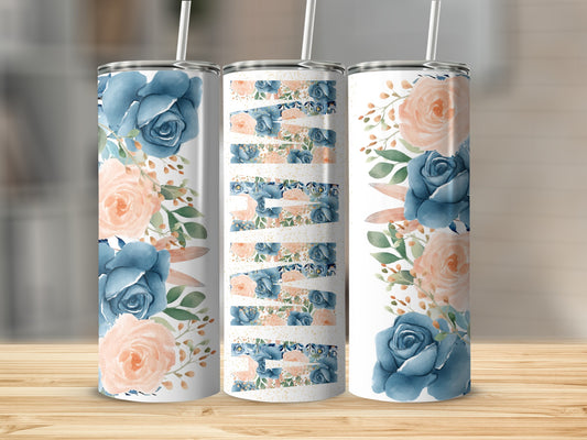Blue and Peach Floral Design Tumbler Product