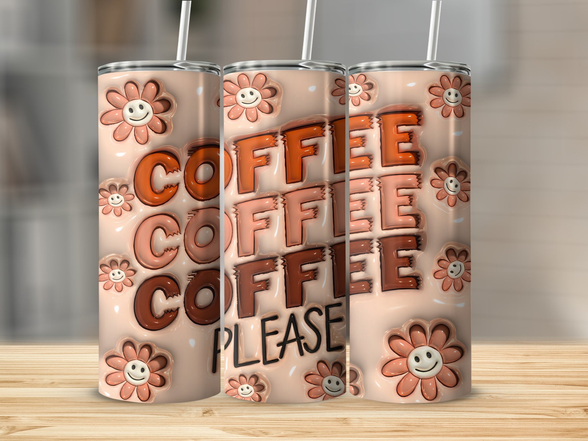 Coffee Coffee Coffee Please Smiley Flower Peach Tumbler product type