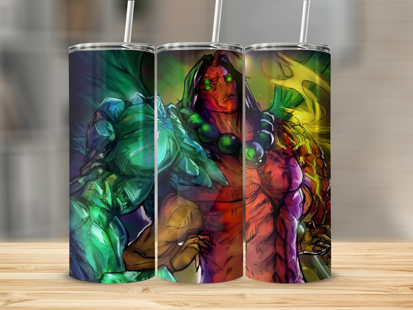 Red and Green Angler Creature with Beads Tumblers