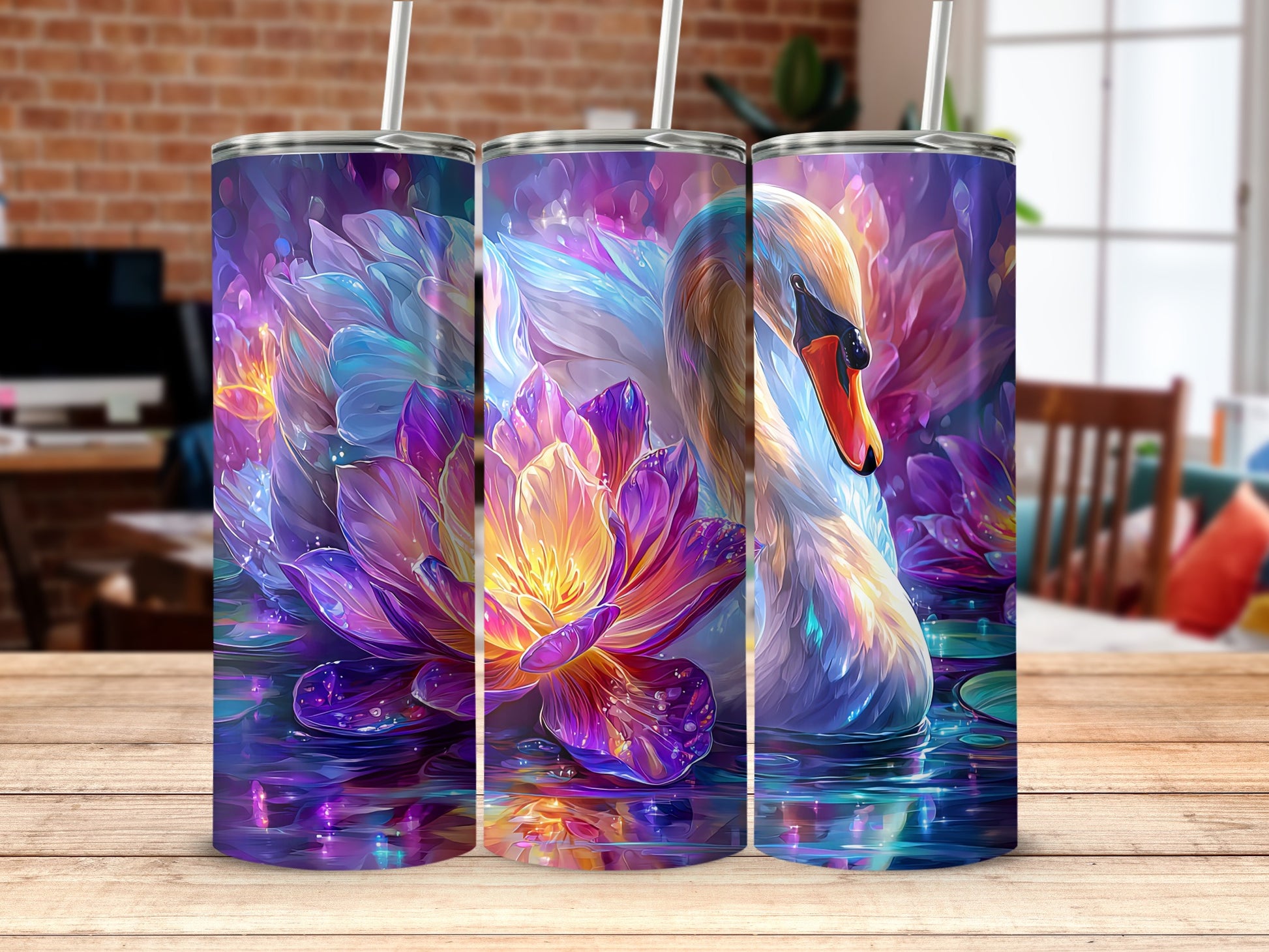 Beautiful Swan and Lotus Floral Artwork Tumblers