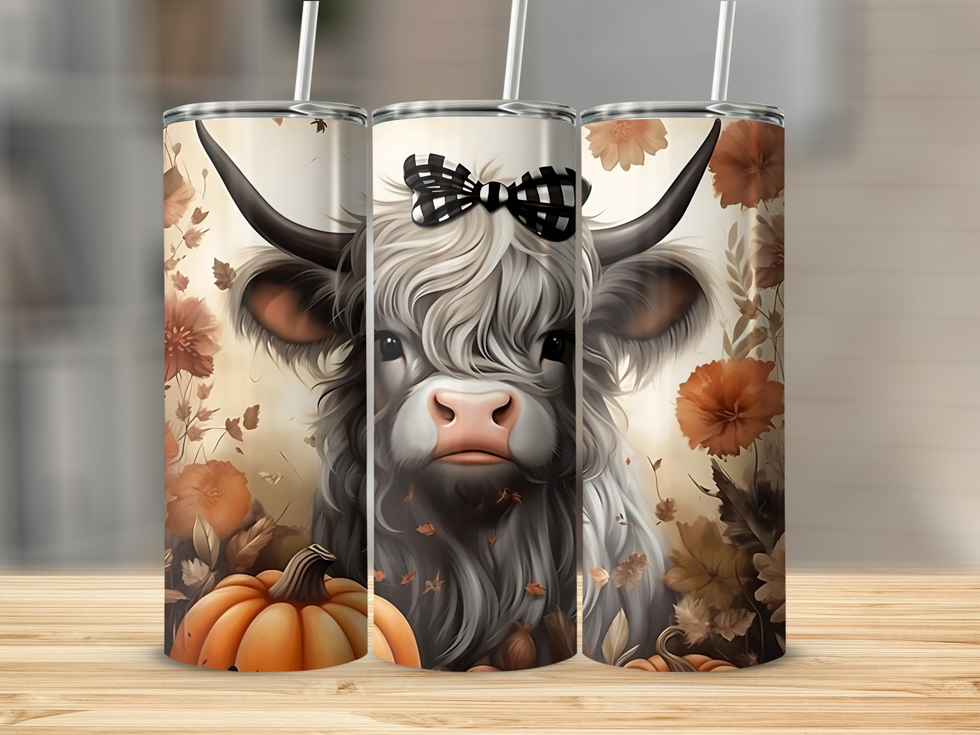 Adorable Cow and Autumn Pumpkin Tumbler Cup