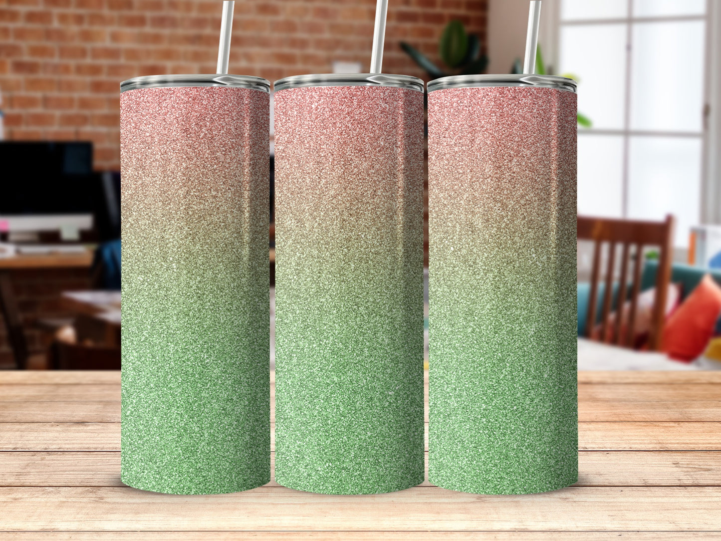 Glitter Gradient Stainless Steel Tumbler with Straw