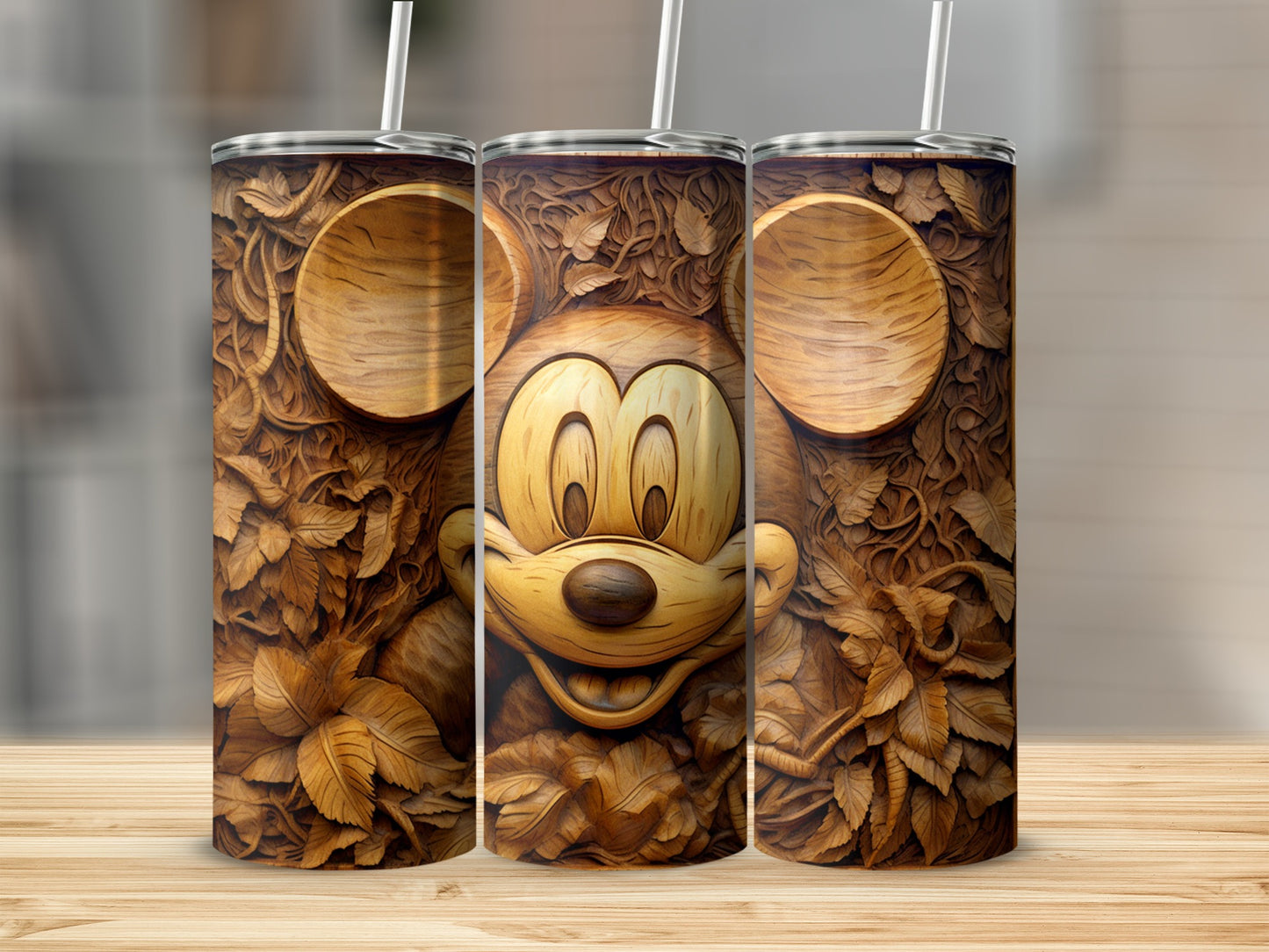 Engraved Cartoon Style Tumbler with Lush Leafy Design