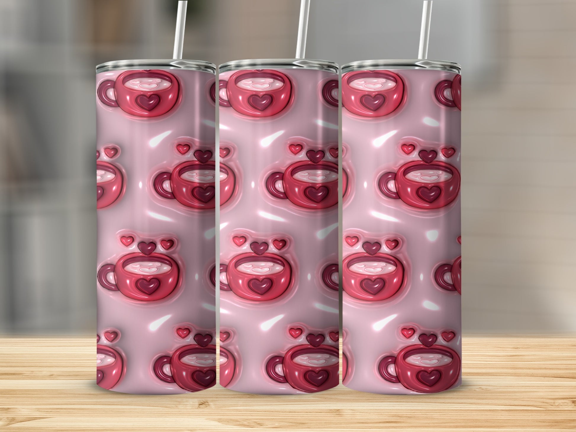 Pink Heart Mug Pattern Insulated Tumbler for Coffee Lovers