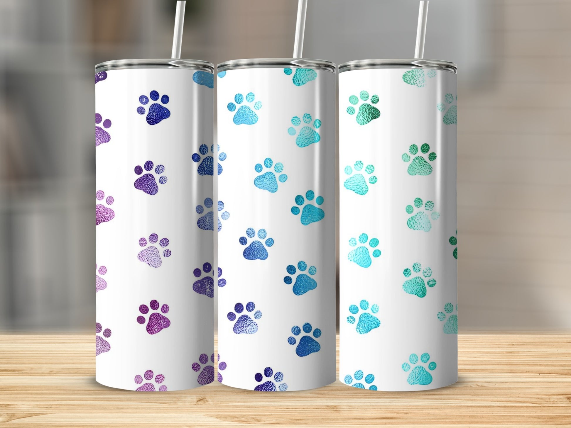 Colorful Paw Prints Design Insulated Tumbler Cup