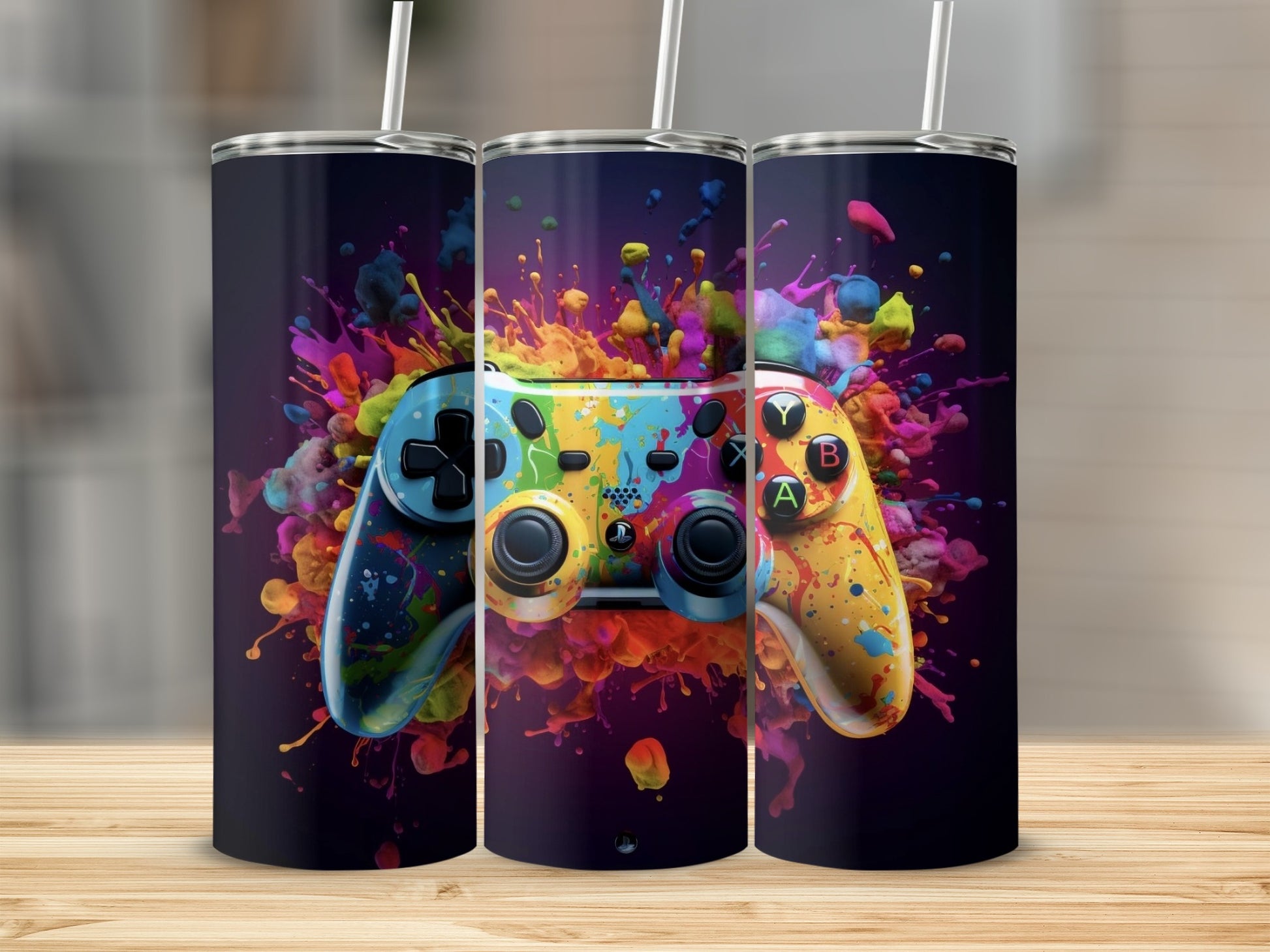 Colorful gaming console controller themed tumbler